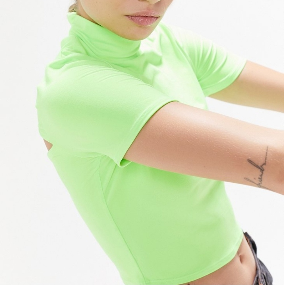 Urban Outfitters cut Out mock neck Neon lime top